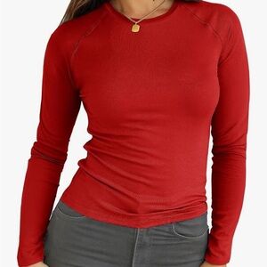 Amazon Women's Bold Red Long Sleeve Tee | Size Medium